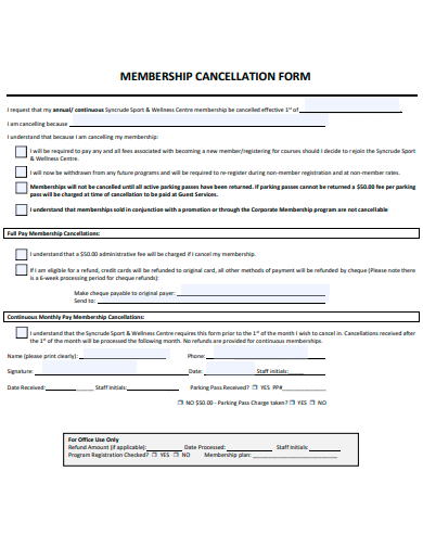 membership cancellation form template