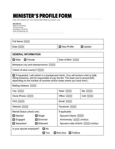 ministers profile form template