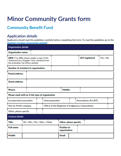 minor community grants form template