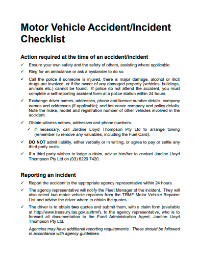 motor vehicle incident checklist template
