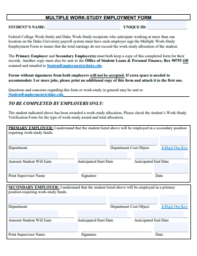 multiple work study employment form template