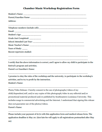 music workshop registration form template