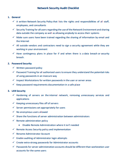 network security audit checklist template