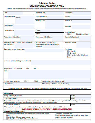 new appointment form template
