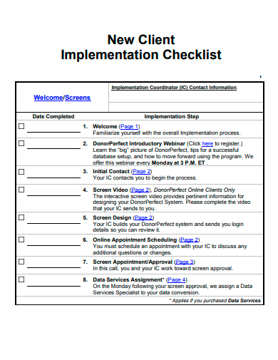 new client implementation checklist template