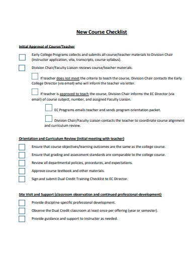 new course checklist template