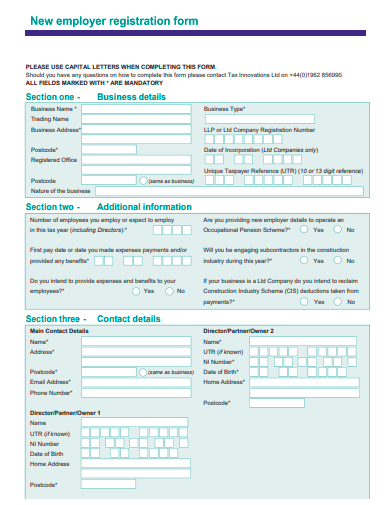 new employer registration form template