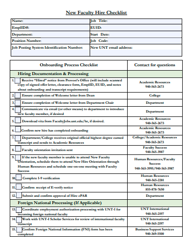 new faculty hire checklist template