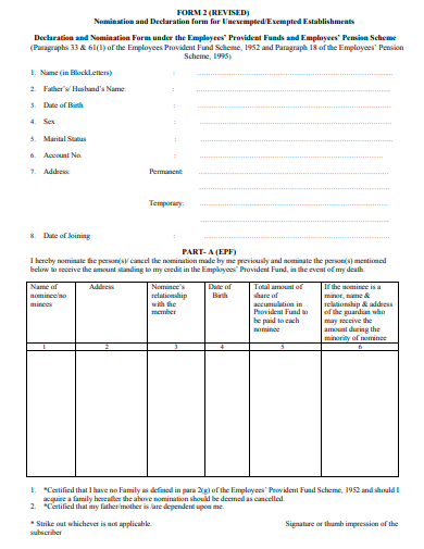 nomination and declaration form template
