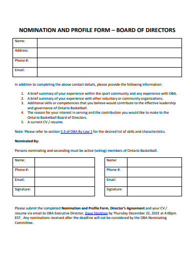 nomination and profile form template