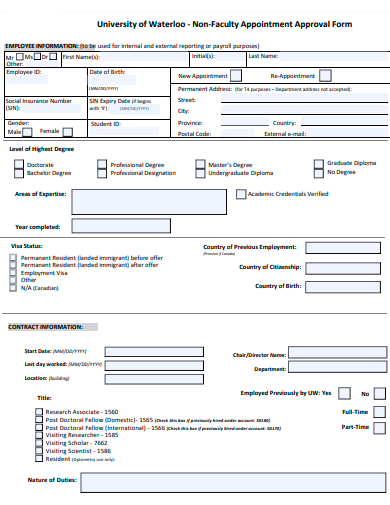 non faculty appointment approval form template