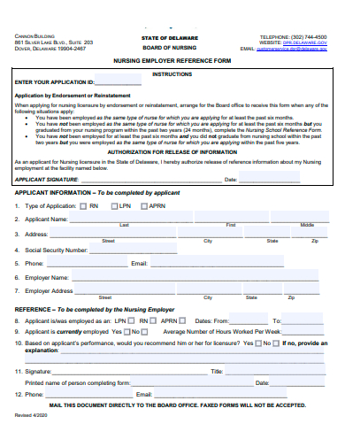 nursing employer reference form template
