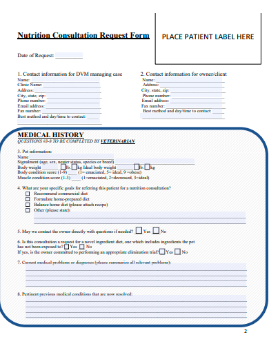 nutrition consultation request form template