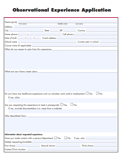 observational experience application template