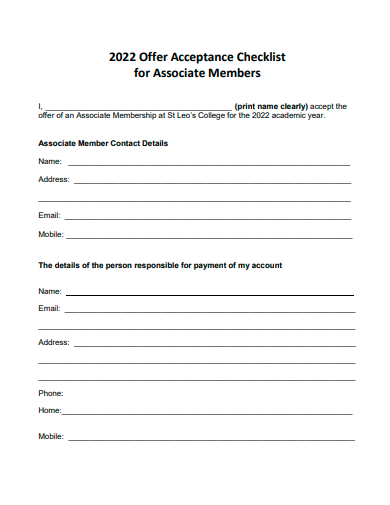 offer acceptance checklist for associate members template