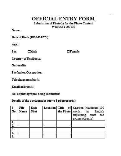 official entry form template