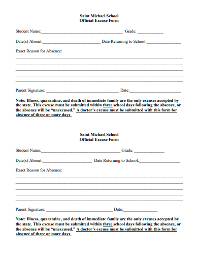 official excuse form template