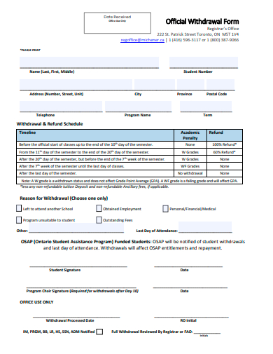 official withdrawal form template
