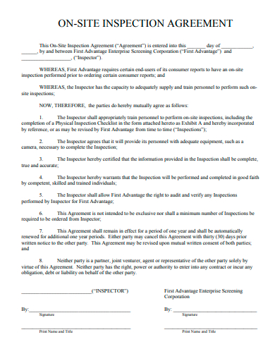on site inspection agreement template