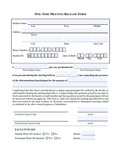 one time meeting release form template