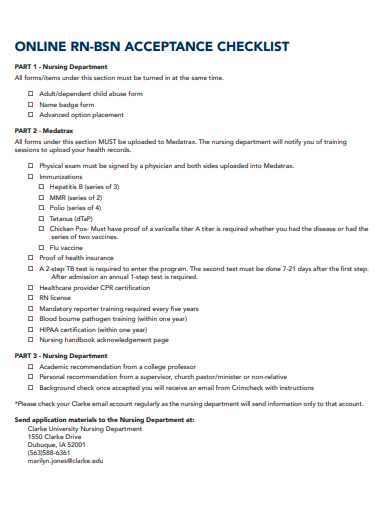 online acceptance checklist template