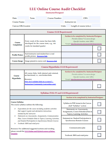 online course audit checklist template