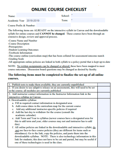 online course checklist template