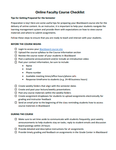 online faculty course checklist template