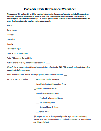 onsite development worksheet template