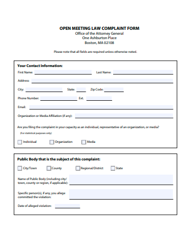 open meeting law complaint form template