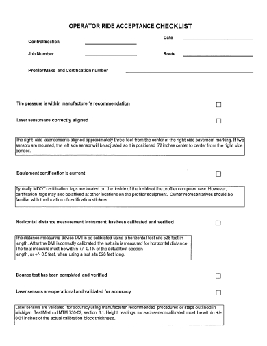 operator ride acceptance checklist template