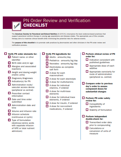 order review and verification checklist template