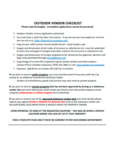 outdoor vendor checklist template