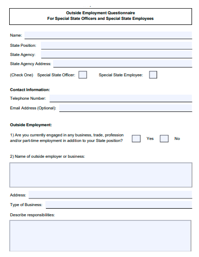 outside employment questionnaire template