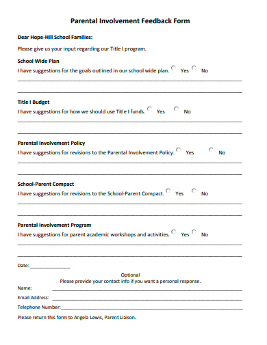 parental involvement feedback form template