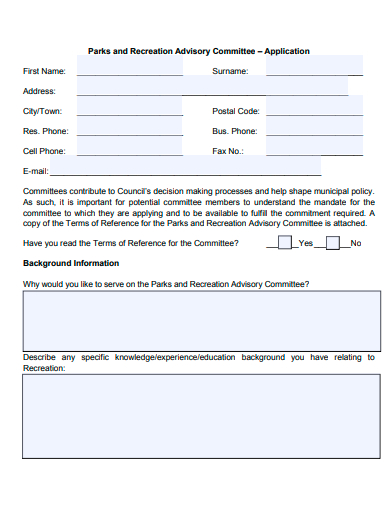 parks and recreation advisory committee application template