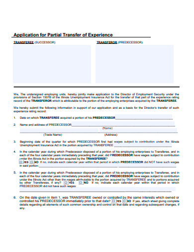 partial transfer of experience application template 