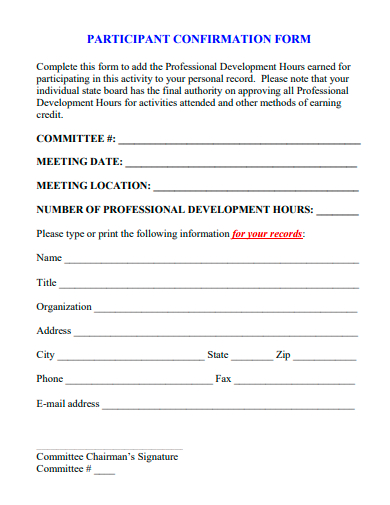 participant confirmation form template