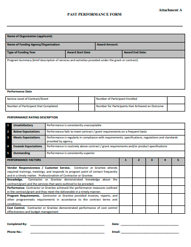 past performance form template