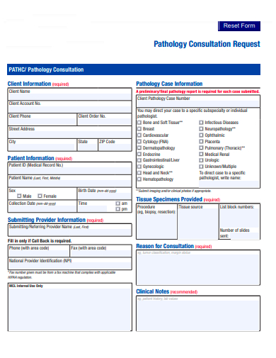 pathology consultation request form template
