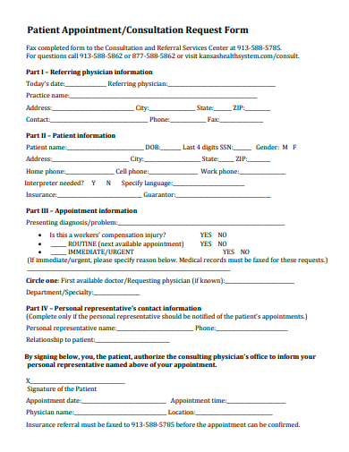 patient appointment consultation request form template