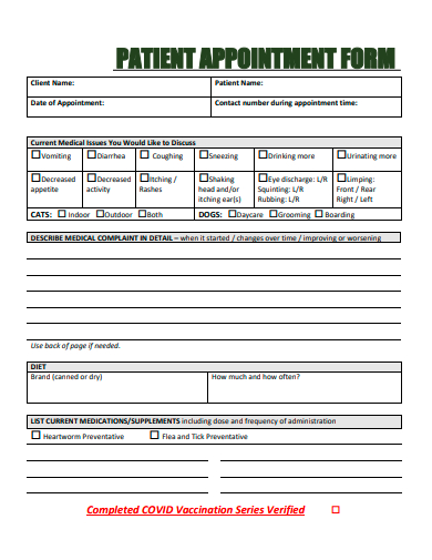 patient appointment form template
