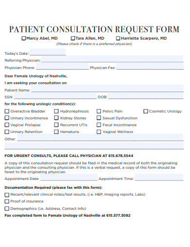 patient consultation request form template