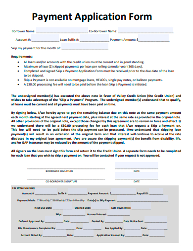 payment application form template