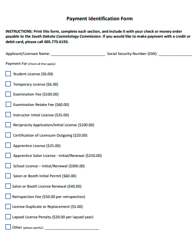 payment identification form template