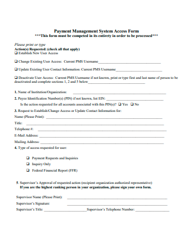 payment management system access form template