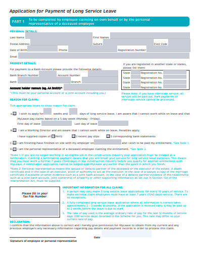 payment of long service leave application template