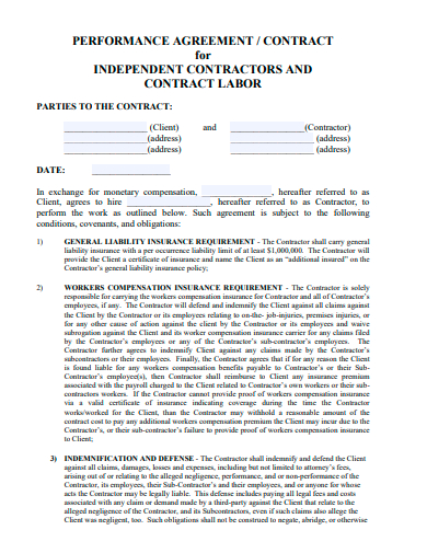 performance agreement for independent contractors template