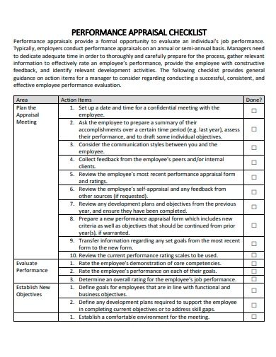 performance appraisal checklist template