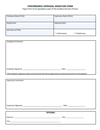 performance appraisal signature form template